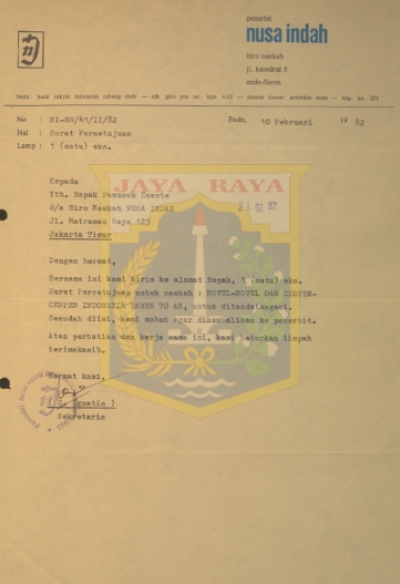 Surat untuk Pamusuk Eneste dari S. Ignatio (10 Februari 1982)