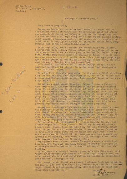 Kumpulan surat untuk Pamusuk Eneste dari Wildan Yatim (1981-1982)