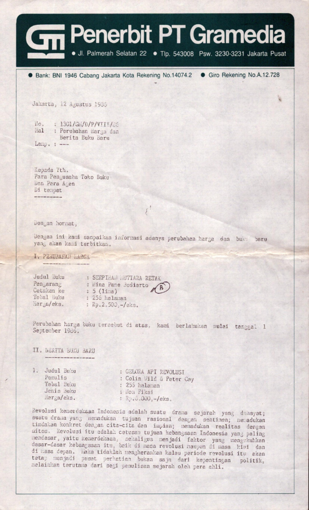 Surat perubahan harga buku pada gramedia