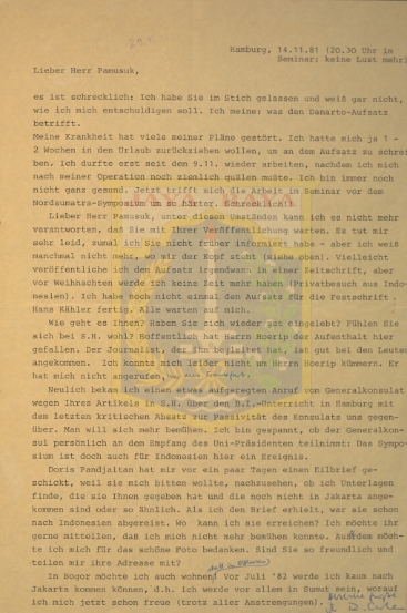 Surat-surat untuk Pamusuk Eneste dari R. Cale (12 Oktober & 14 November 1981)