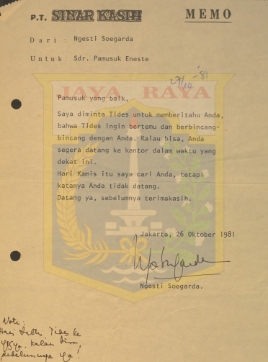 Surat untuk Pamusuk Eneste dari Ngesti Soegarda (26 Oktober 1981)