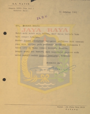 Surat-surat untuk Pamusuk Eneste dari A.A. Navis (4 Juli & 21 Oktober 1981)