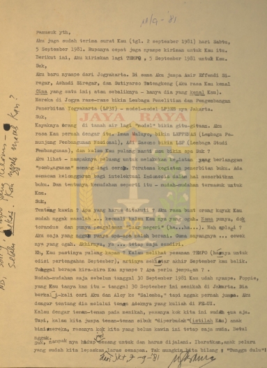Surat untuk Pamusuk Eneste (7 September 1981)