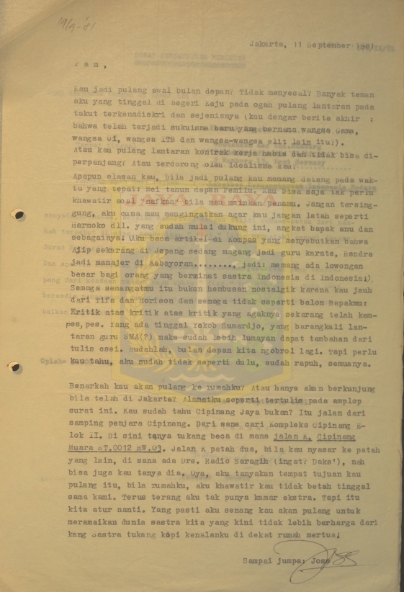 Surat untuk Pamusuk Eneste dari Joss (11 September 1981)