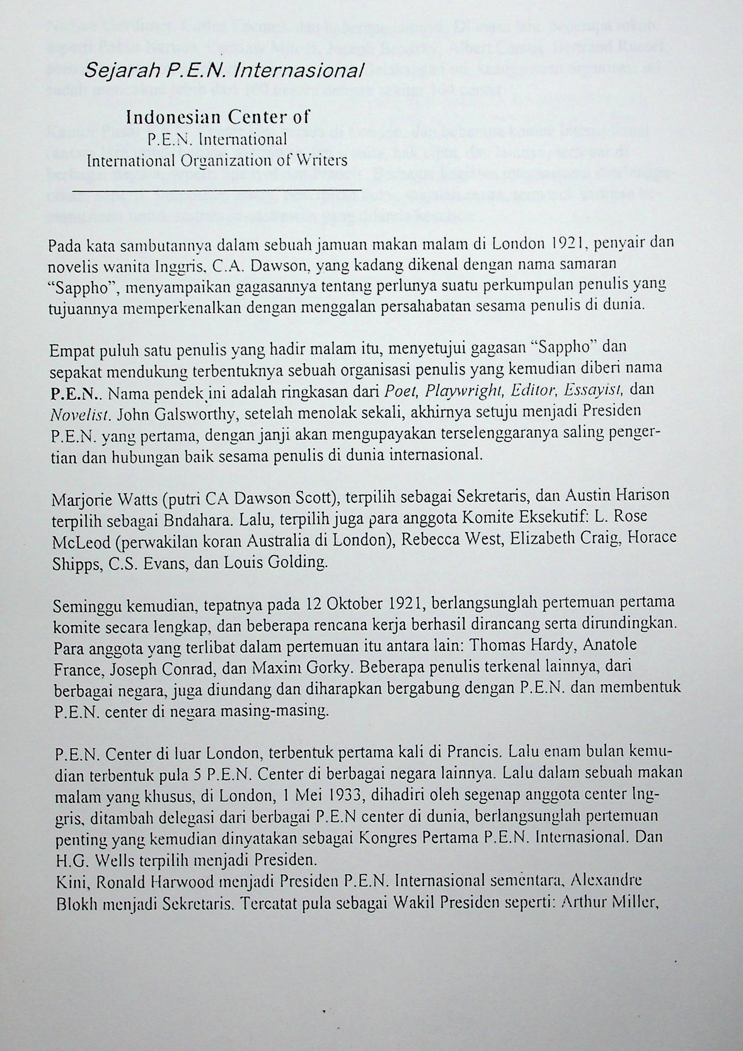 Sejarah P.E.N. Internasional