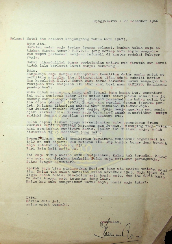 Surat untuk Djin Jtt tanggal 27 Desember 1969