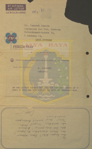 Surat-surat untuk Pamusuk Eneste dari J. Sarhadi (12 & 29 Juli 1981)