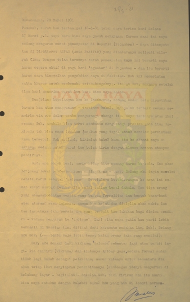 Surat-surat untuk Pamusuk Eneste dari Rawamangun (4 & 20 Maret 1981)