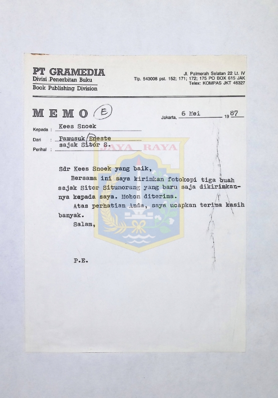 Surat-surat Pamusuk Eneste untuk Kees Snoek (26 Maret & 6 Mei 1987)