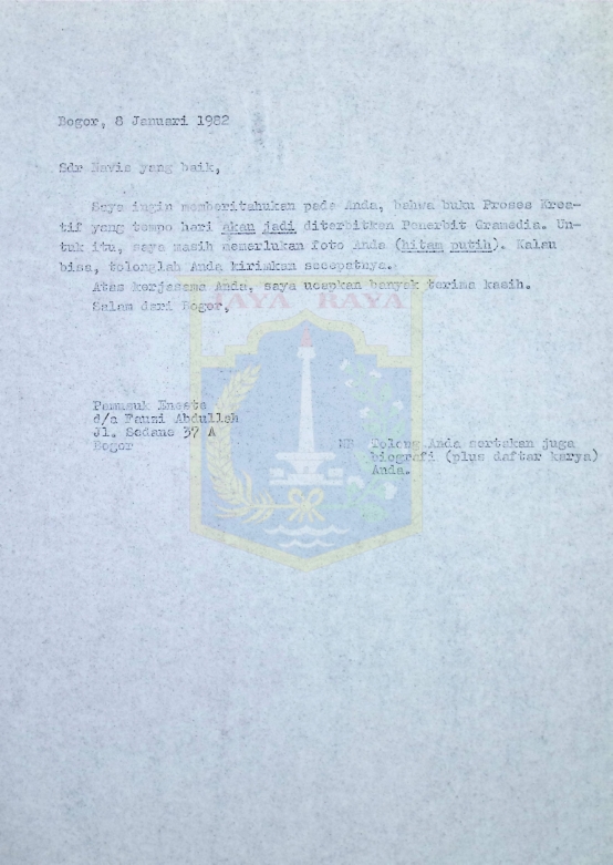 Surat-surat Pamusuk Eneste untuk A.A. Navis tahun 1982