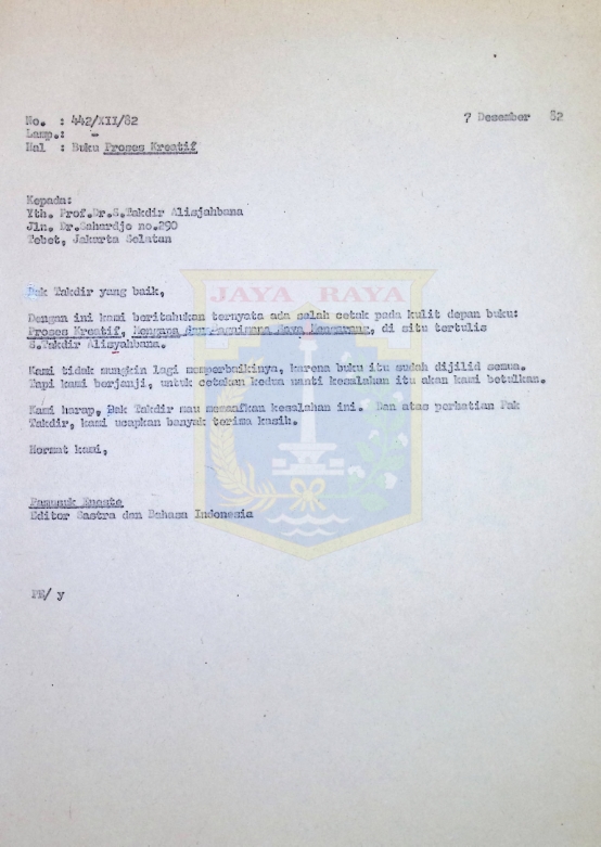 Kumpulan surat Pamusuk Eneste untuk A. Teeuw tahun 1982