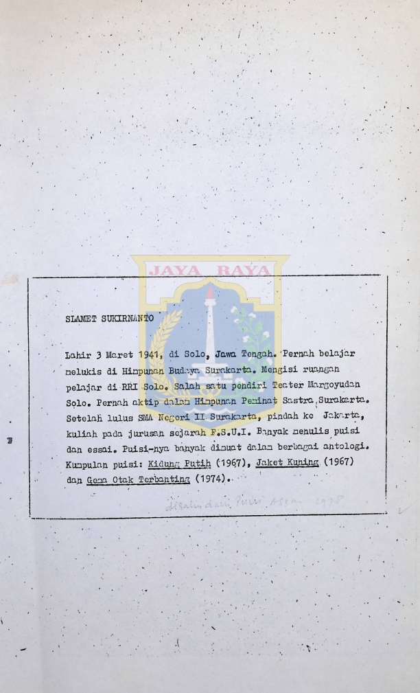 Slamet Sukirnanto lahir pada 3 maret 1941