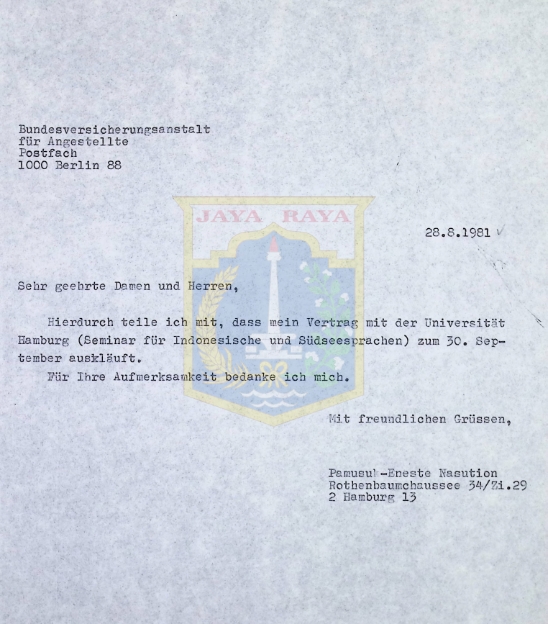 Kumpulan surat Pamusuk Eneste dalam Bahasa Jerman (Agustus 1981)