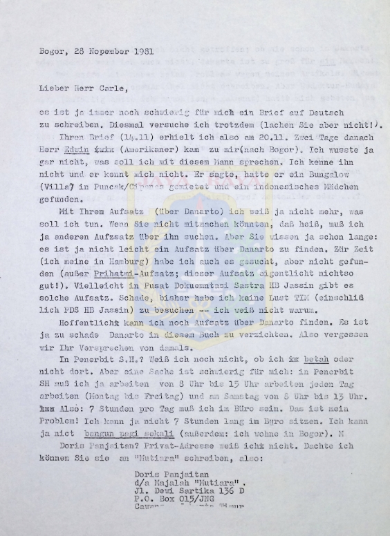 Surat Pamusuk Eneste untuk Carle (28 November 1981)