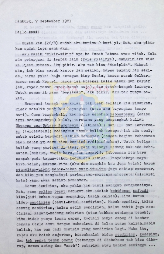 Surat Pamusuk Eneste untuk Penerbit Nusa Indah (4 September 1981)