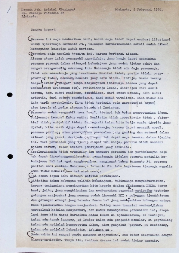 Surat dari Betsy A. Lucas kepada Redaksi Horison