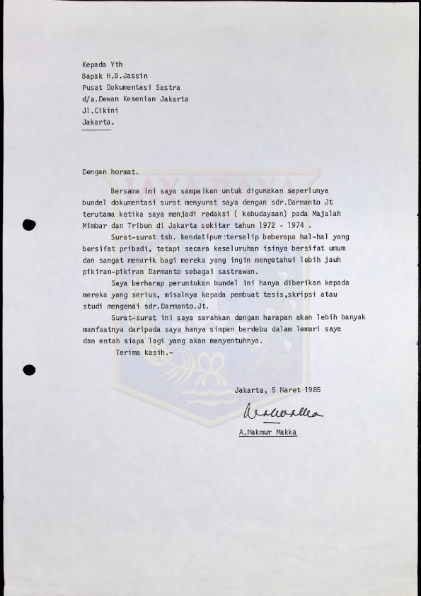 Kumpulan surat dari Darmanto Jatman untuk A. Makmur Makka