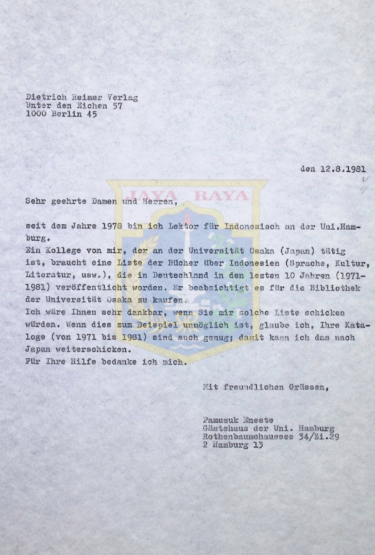 Surat-surat Pamusuk Eneste dalam bahasa Jerman (12 Agustus 1981)