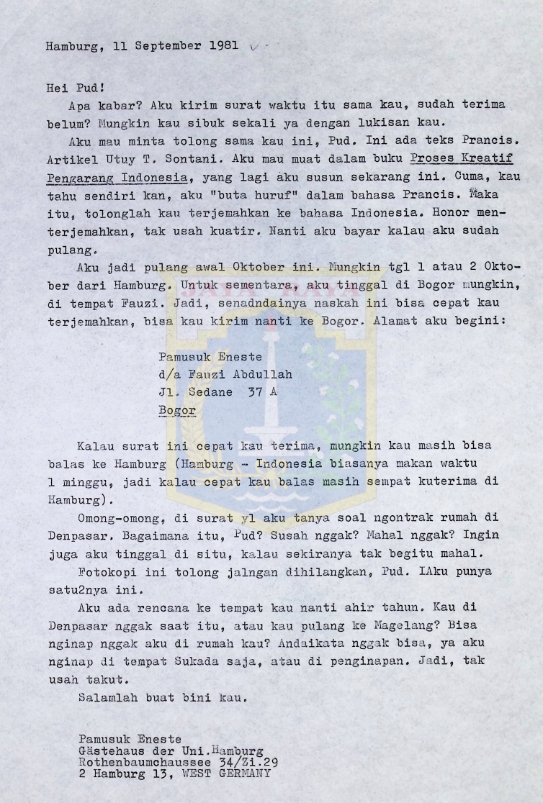 Surat-surat Pamusuk Eneste untuk Pudjianta (11 September & 12 November 1981)