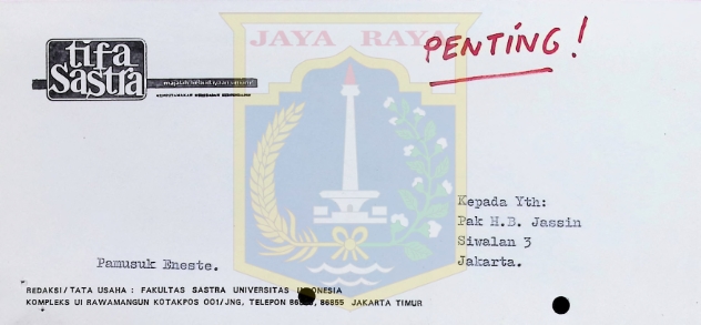Kumpulan surat Pamusuk Eneste untuk HB Jassin tahun 1977