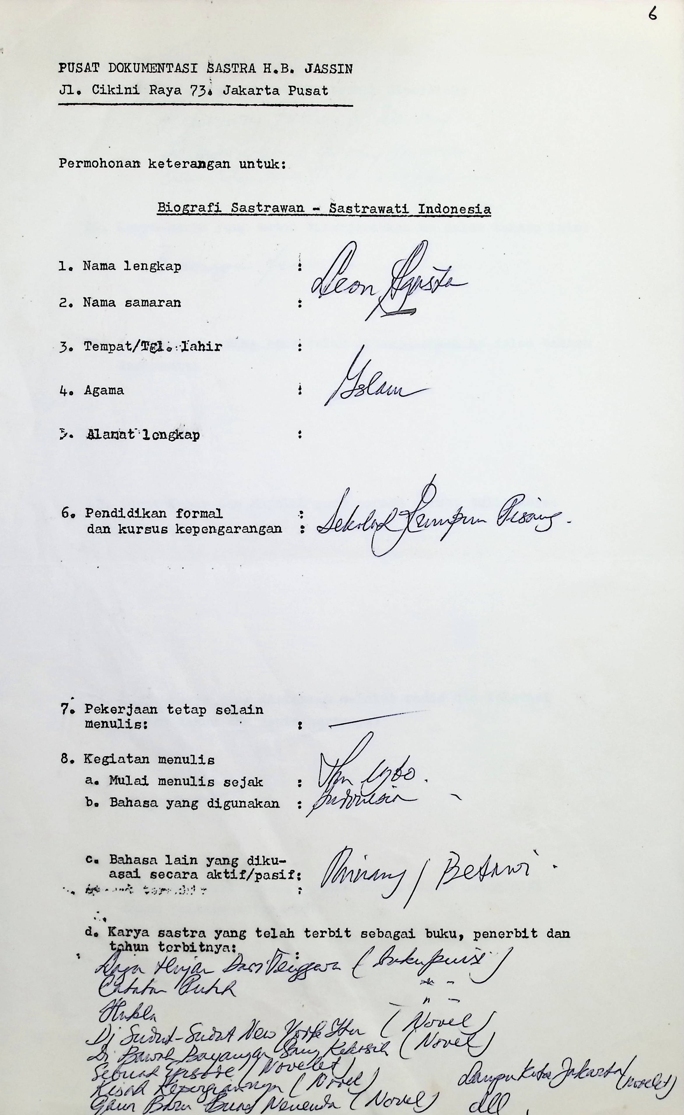 Biografi Sastrawan-Sastrawati Indonesia Leon Agusta