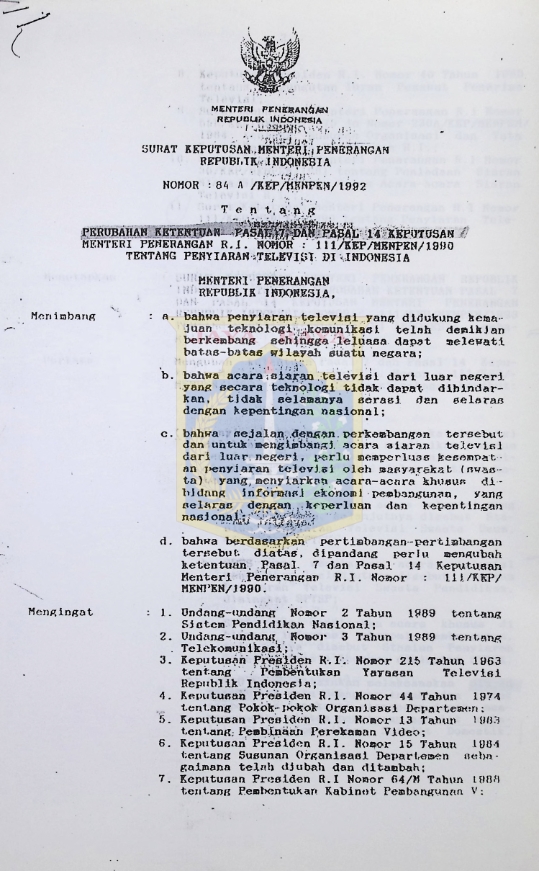 Surat keputusan Menteri Penerangan Republik Indonesia