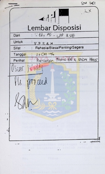 Lembar disposisi surat dari Viddy AD