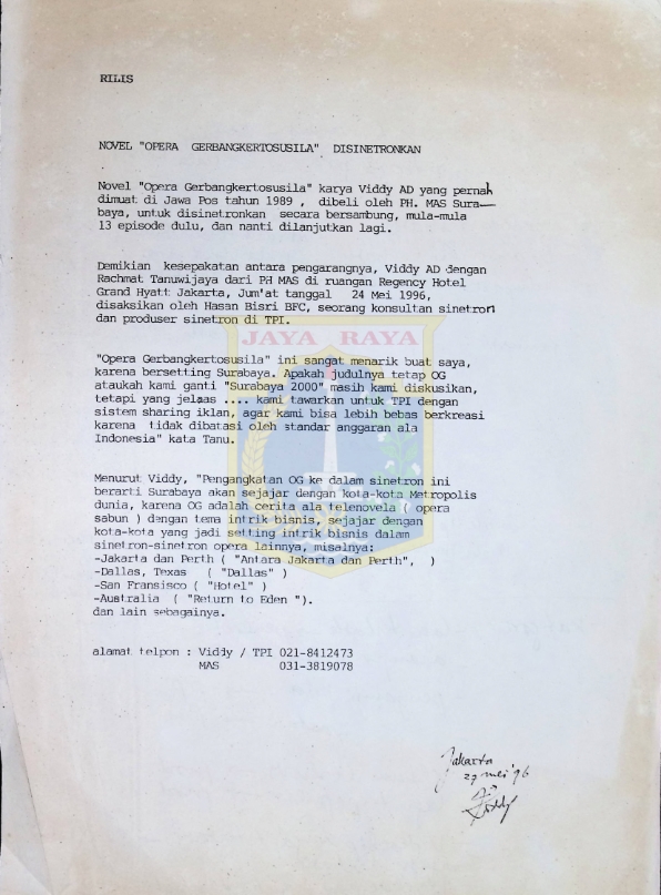 Novel "Opera gerbangkertosusila" disinetronkan
