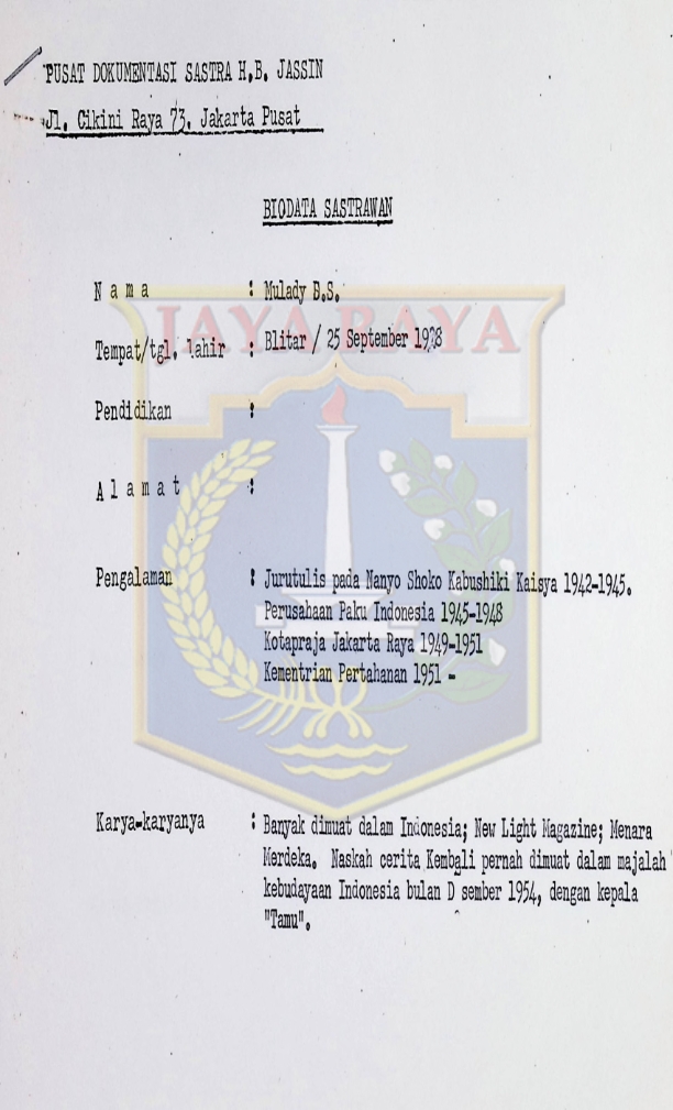 Persuratan antara Mulady D.S dan H.B Jassin