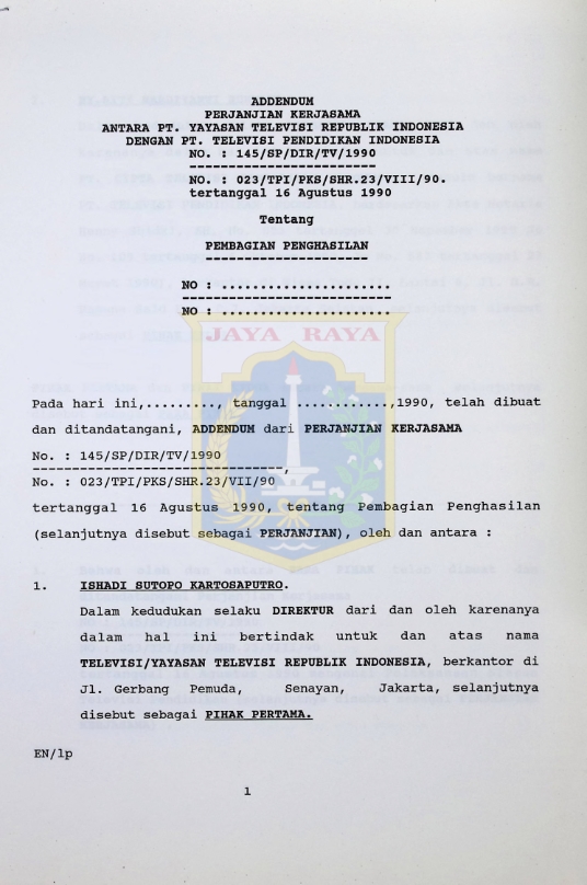 Addendum perjanjian kerjasama antara PT. Yayasan Televisi Republik Indonesia dengan PT. Televisi Pendidikan Indonesia
