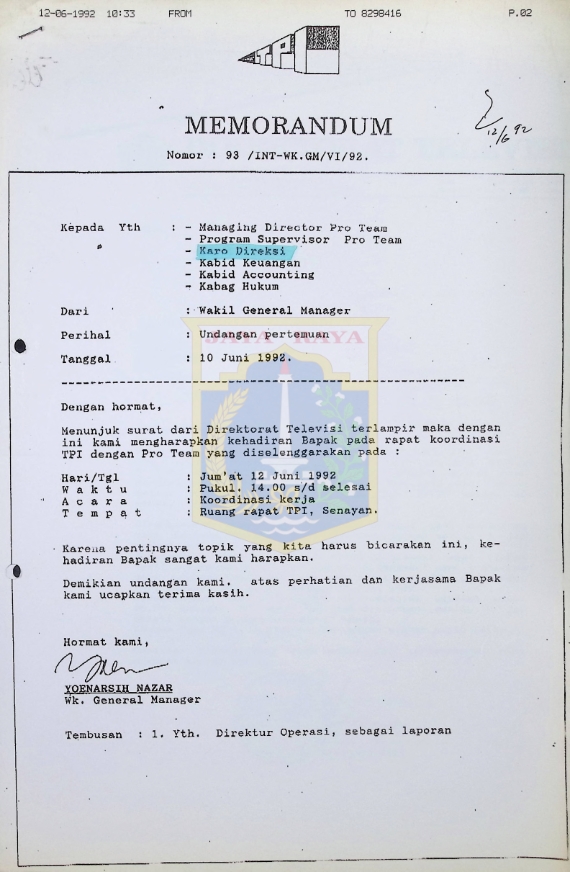 Memorandum dari wakil general manager