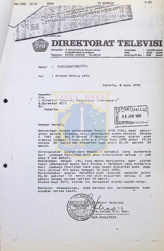 Surat dari TVRI untuk TPI dan RCTI (8 Juni 1992)