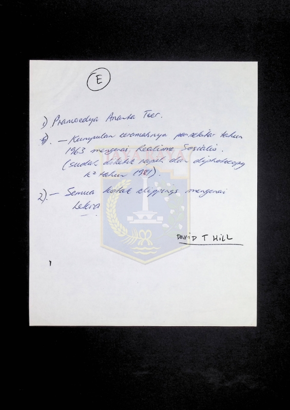 Catatan tulisan tangan David T. Hill