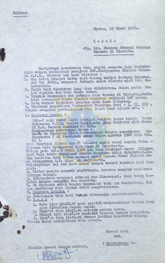 Salinan surat dari Hadidarsono untuk Pramono