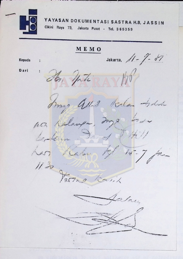 Surat menyurat antara H.B. Jassin dengan Ibu Yati mengenai David T. Hill