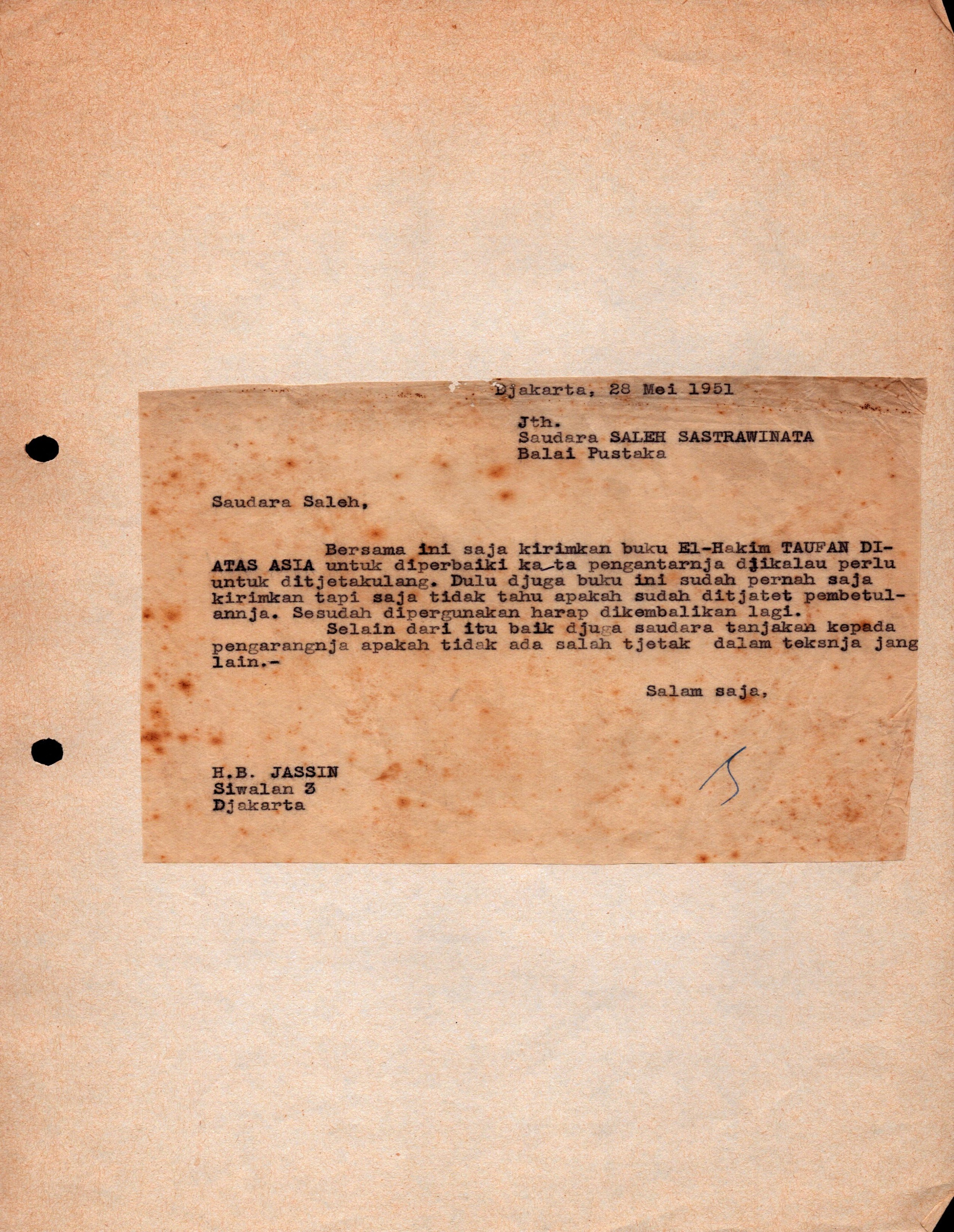 Surat kepada Saleh Sastrawinata