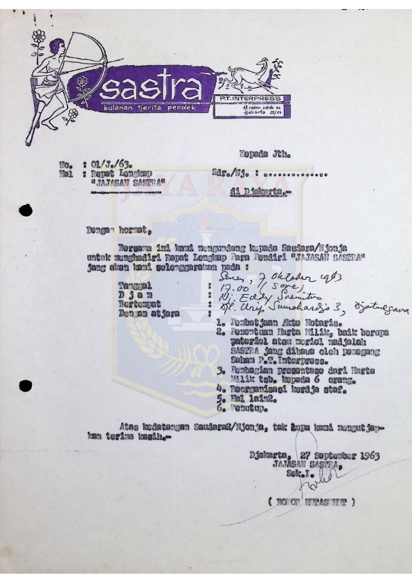 Kumpulan surat dari Yayasan Sastra