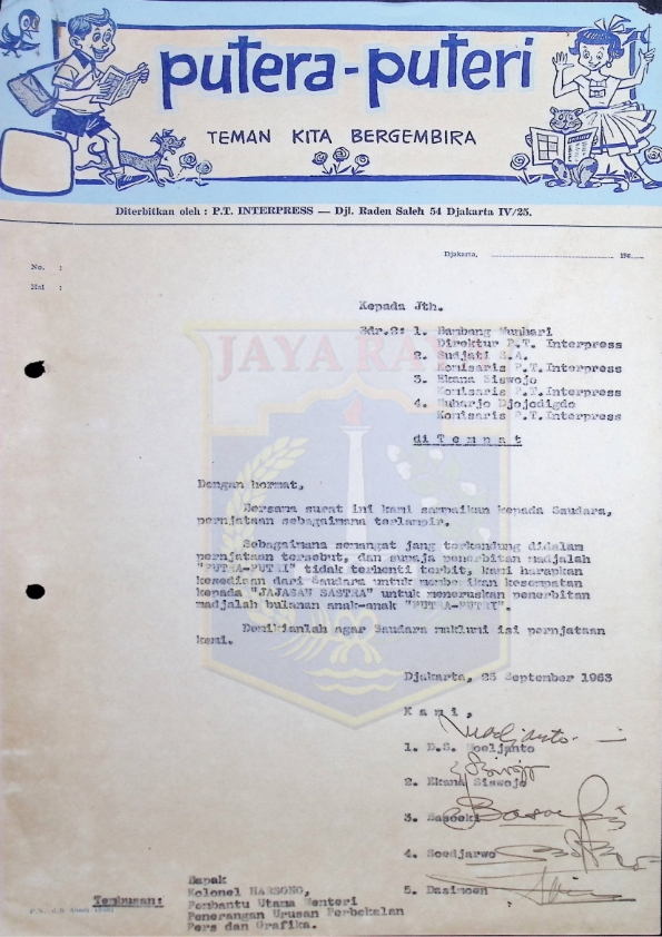 Surat dari Majalah Putera-Puteri tanggal 25 September 1963
