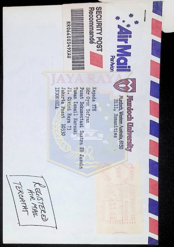 Surat dari David T. Hill untuk Oyon Sofyan (28 Marer 1991)