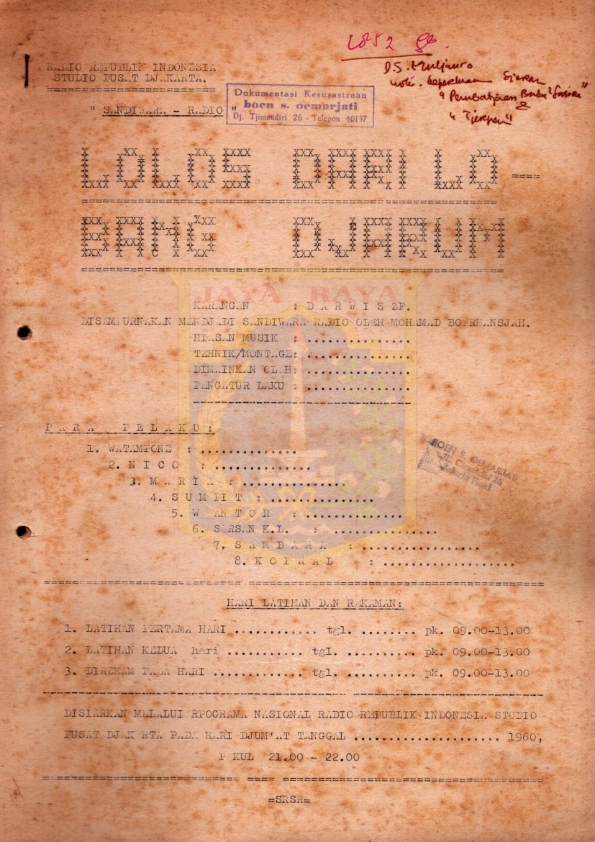Lolos dari lobang djarum : naskah drama karya Darwis ZF, disempurnakan menjadi sandiwara radio oleh Mohamad Boerhansjah