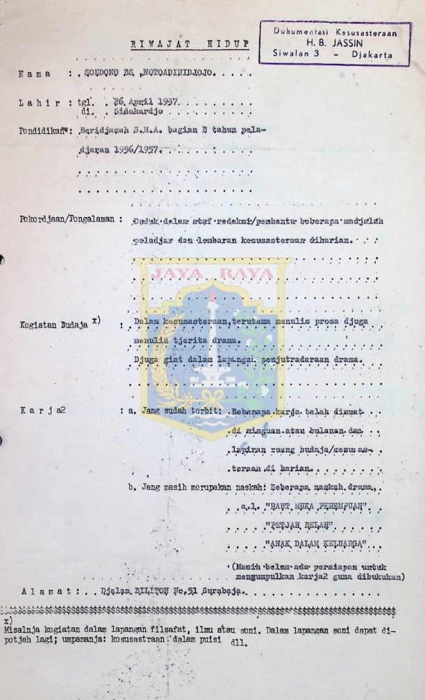 Riwajat hidup - Soedono BS Notoadiwidjojo