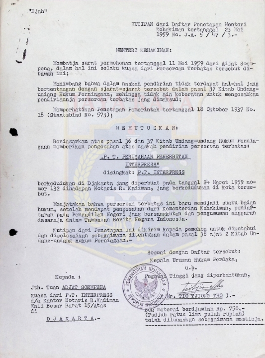Kumpulan surat dari pemerintah yang berhubungan dengan majalah