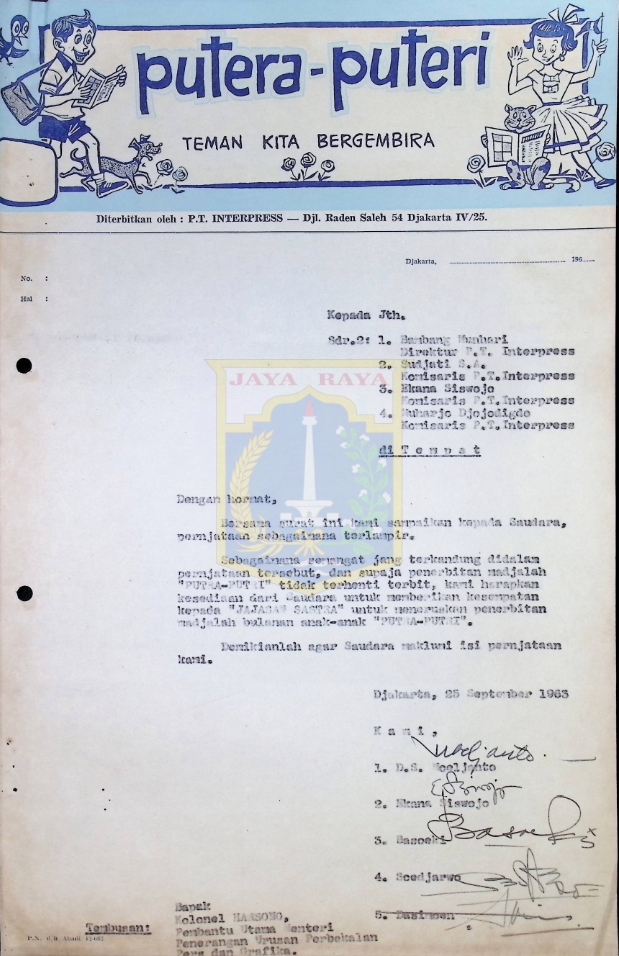 Surat untuk Direktur dan Komisaris P.T. Interpress (25 September 1963)