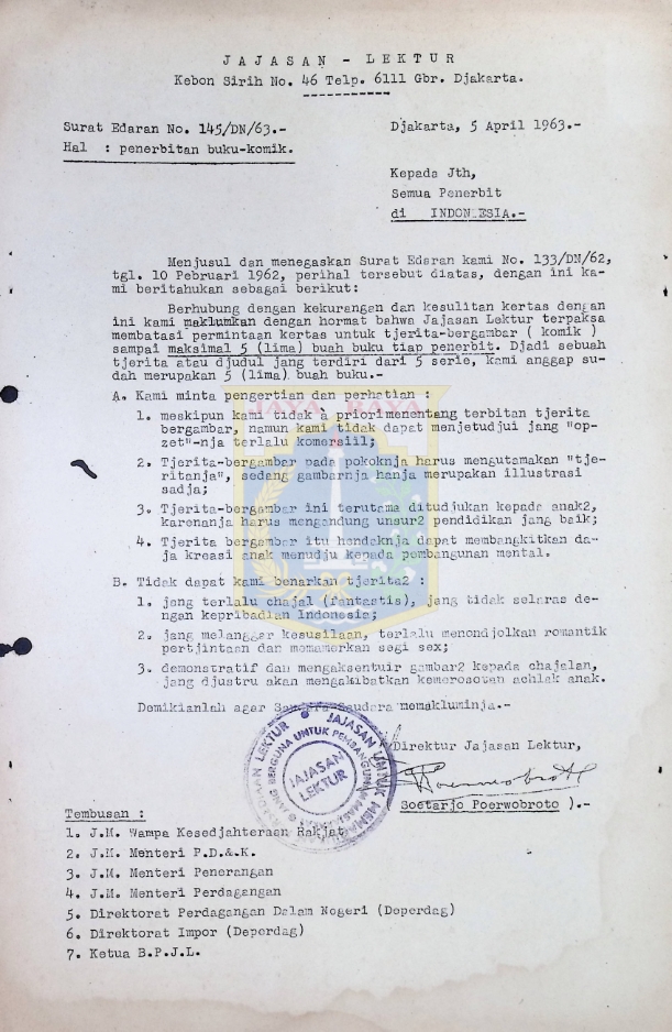 Surat edaran Yayasan Lektur No. 145/DN/1963 (5 April 1963)
