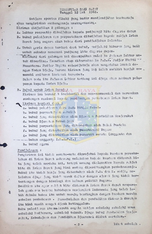 Kesimpulan dari rapat tanggal 12 Mei 1962 Yayasan Lektur