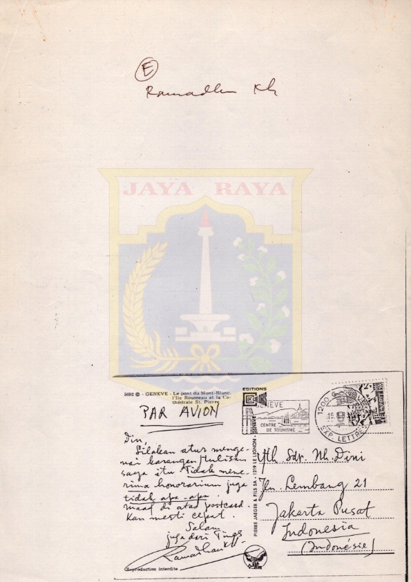 Surat dari Ramadhan K.H. kepada Dini : 1988