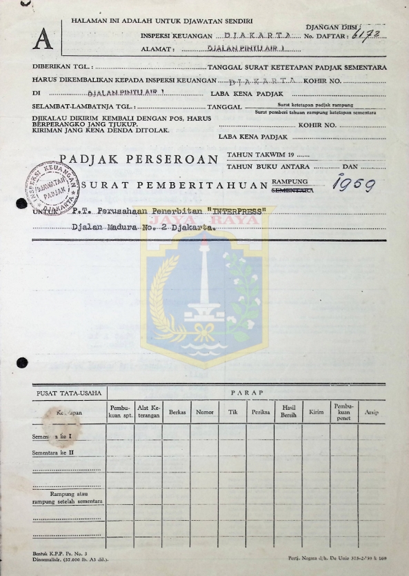 Surat pemberitahuan pajak perseroan (Rampung) untuk P.T. Interpress