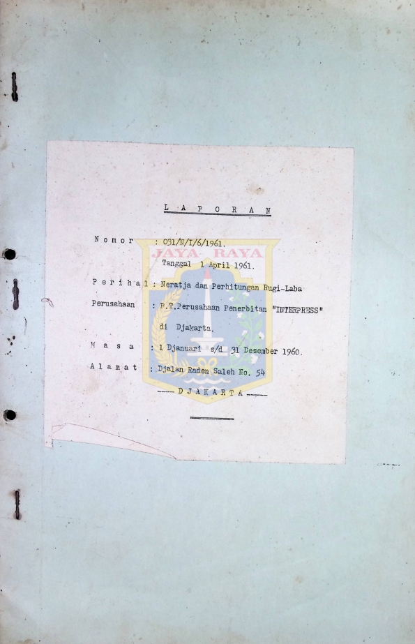 Laporan neraca dan perhitungan rugi-laba P.T. Interpress tahun 1960