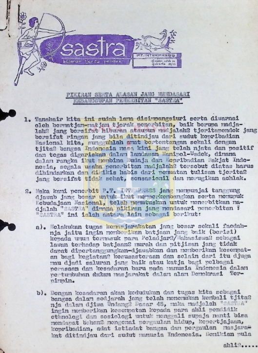 Pikiran serta alasan yang mendasari kesanggupan penerbitan sastra