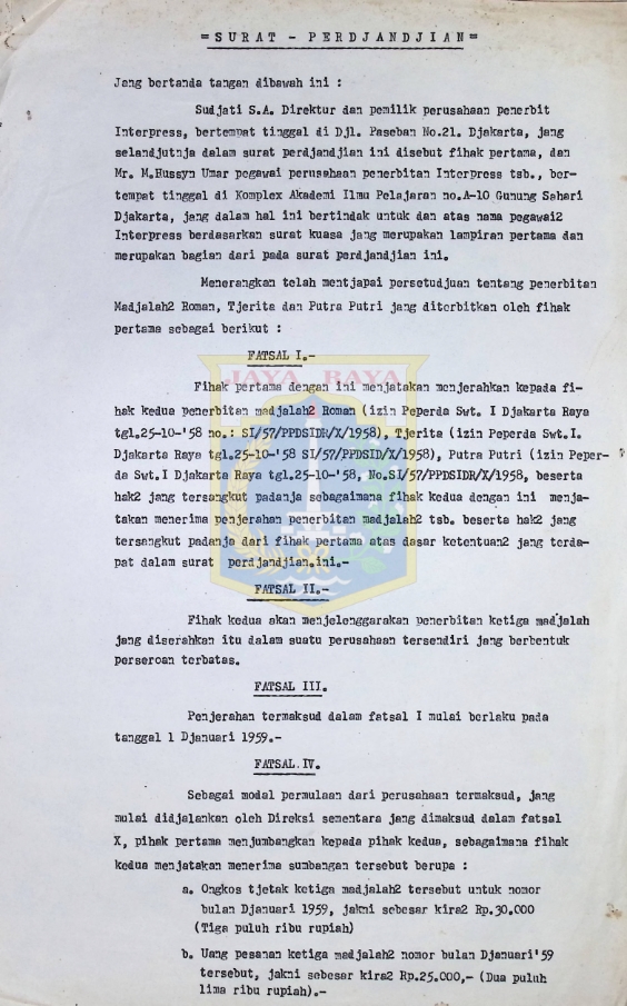 Surat perjanjian Sudjati S.A. dan M. Hussyn Umar